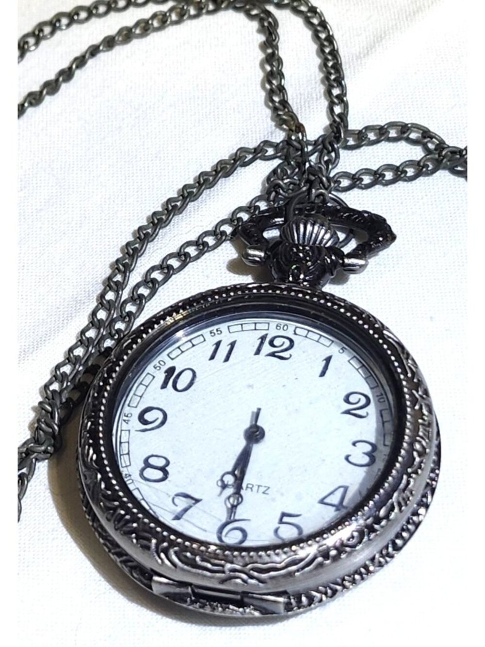 Vintage Silver Tone Victorian Revival Pocket Watch Necklace Ornate Detailing